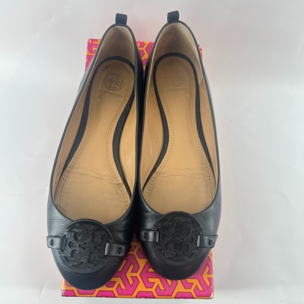 Tory Burch Gabriel Leather Ballet Flats Women Size 8.5M Black Classic Preppy